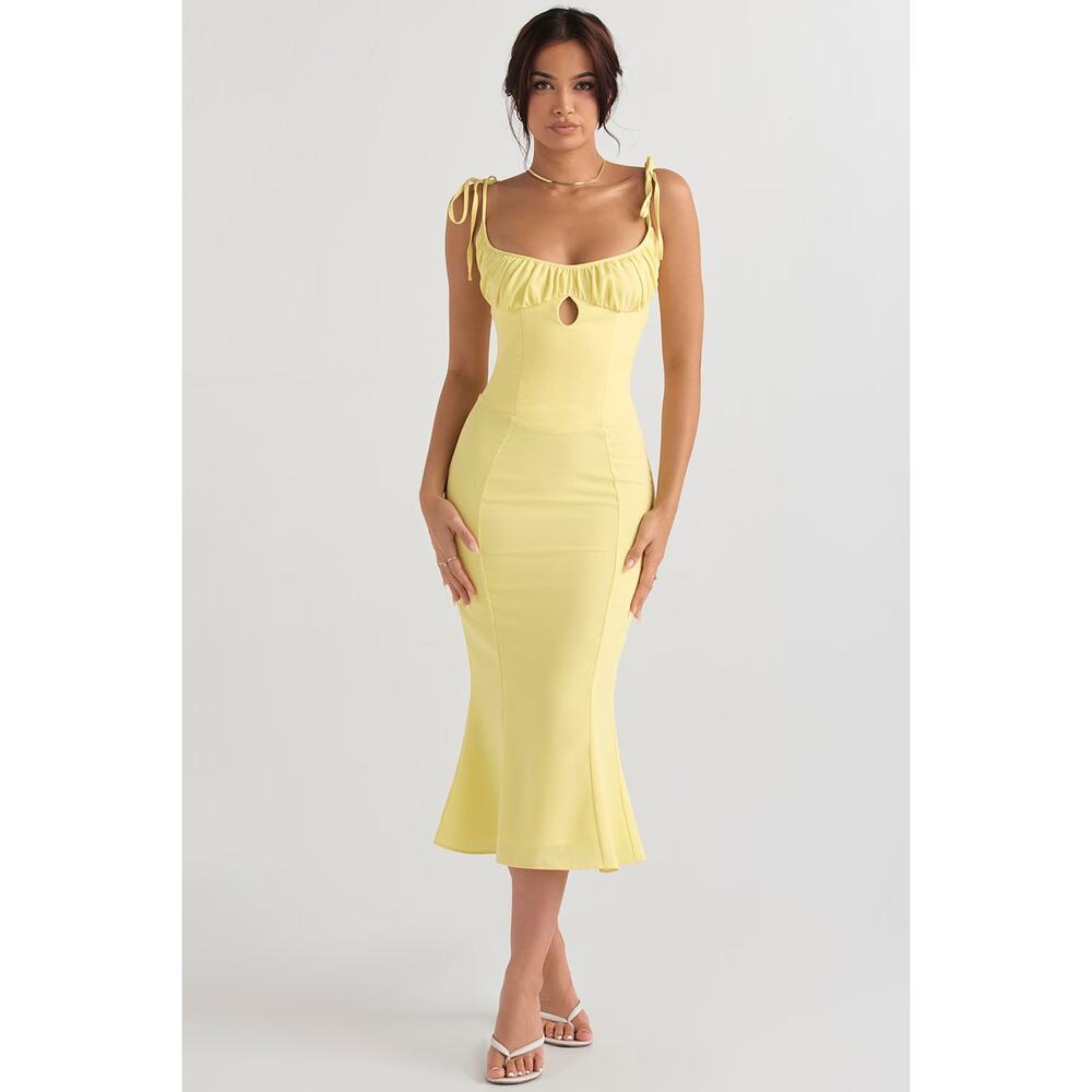 NWT House of CB Mermaid Midi Dress Yellow Soren Buttercup Cutout  Size XS